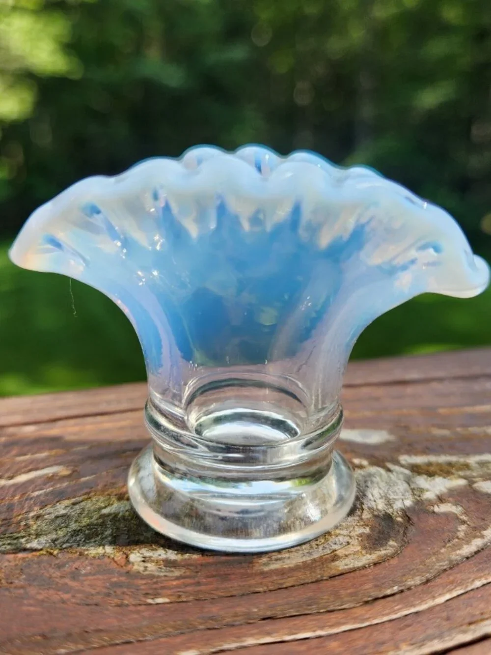Fenton Vintage Clear French Opalescent Mini Fan Glass Crimped Vase 37 Miniature